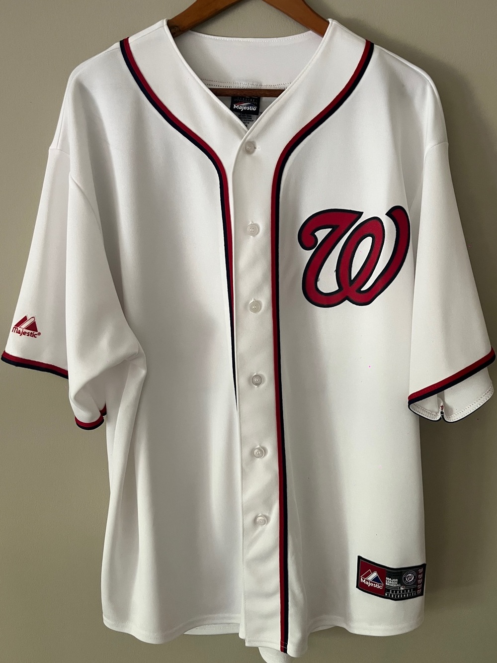 Majestic White Washington Nationals Home Jersey with Red and Navy Trim